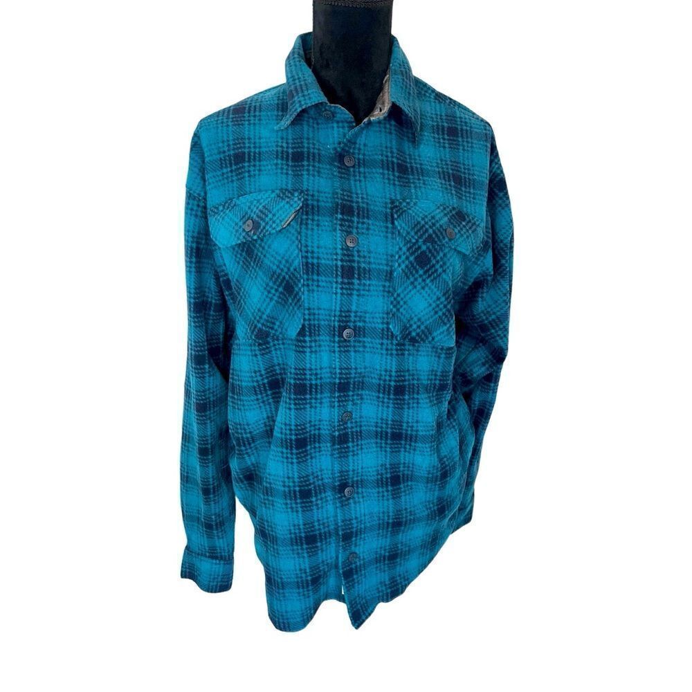 NWOT WRANGLER PLAID FLEECE BUTTON UP SHIRT/JACKET BLUE & BLACK MENS SIZE LARGE